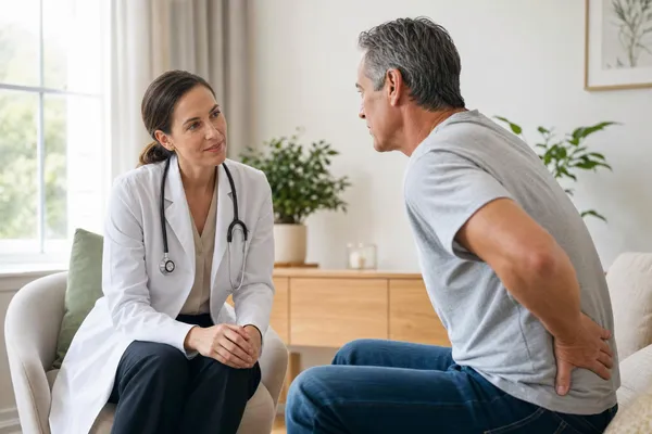 Clinician listening attentively during a patient consultation